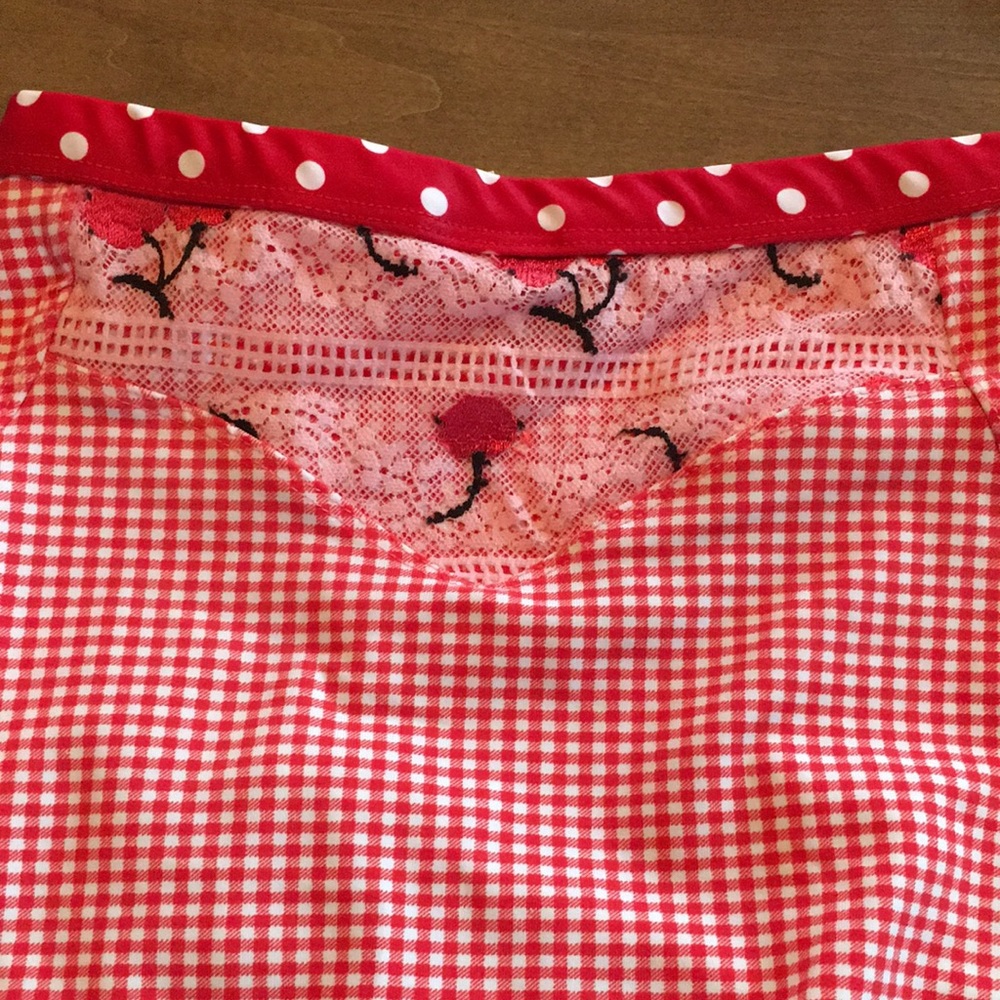ADORABLE retro pinup cherry gingham polka dot lace swimsuit bikini 👙 🍒 - Picture 16 of 16
